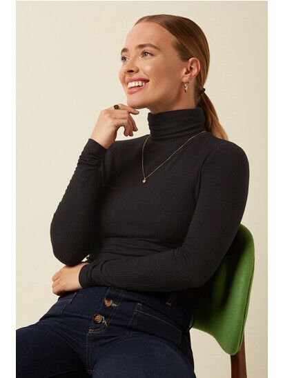 King Louie Longsleeve Rollneck Top Uni Rib black