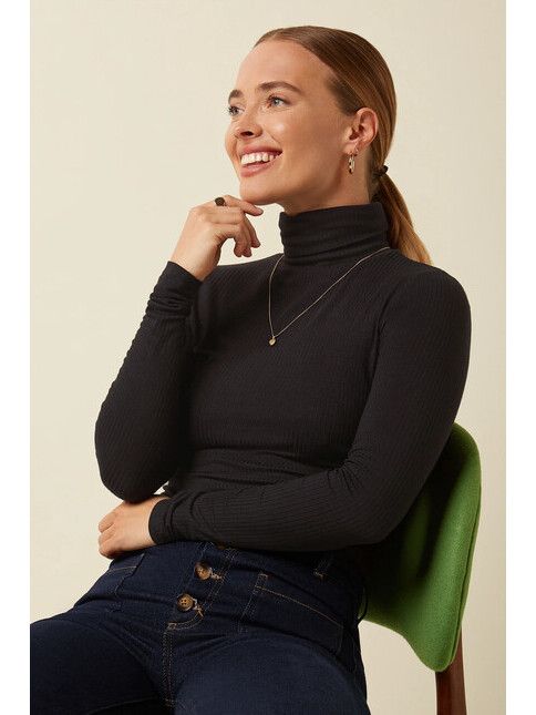 King Louie Longsleeve Rollneck Top Uni Rib black
