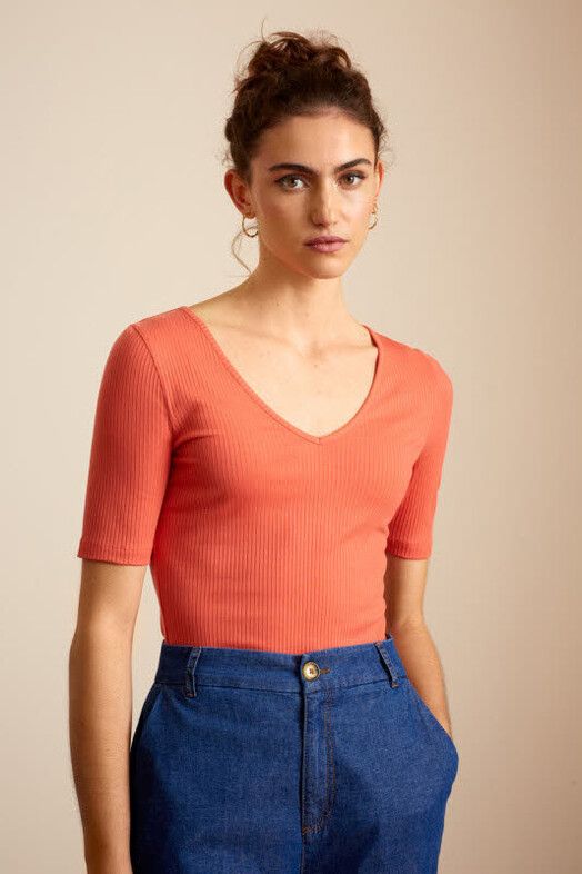 King Louie T-Shirt&#x20;Carice&#x20;Top&#x20;Rib&#x20;Tencel&#x20;tweed&#x20;orange