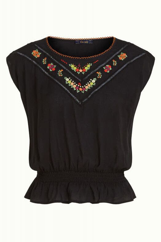 King Louie T-Shirt&#x20;Selly&#x20;Top&#x20;Citrine&#x20;Embroidery&#x20;black
