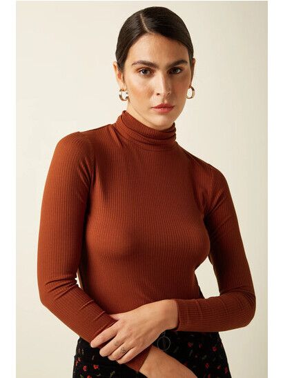 King Louie Longsleeve Rollneck Top Uni Rib spicy brown