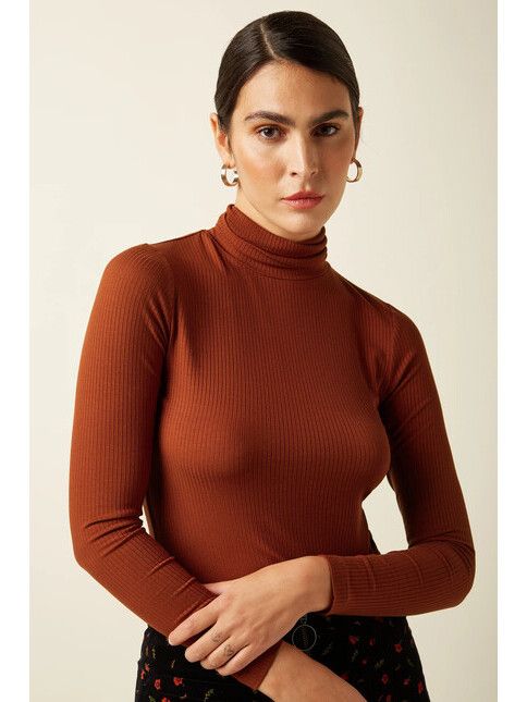 King Louie Longsleeve Rollneck Top Uni Rib spicy brown
